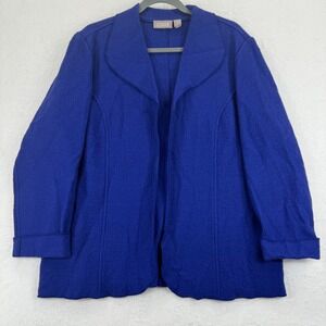 Chico's Wool Blend Open‎ Front Jacket Size 3 US XL Cobalt Blue Coat Knit